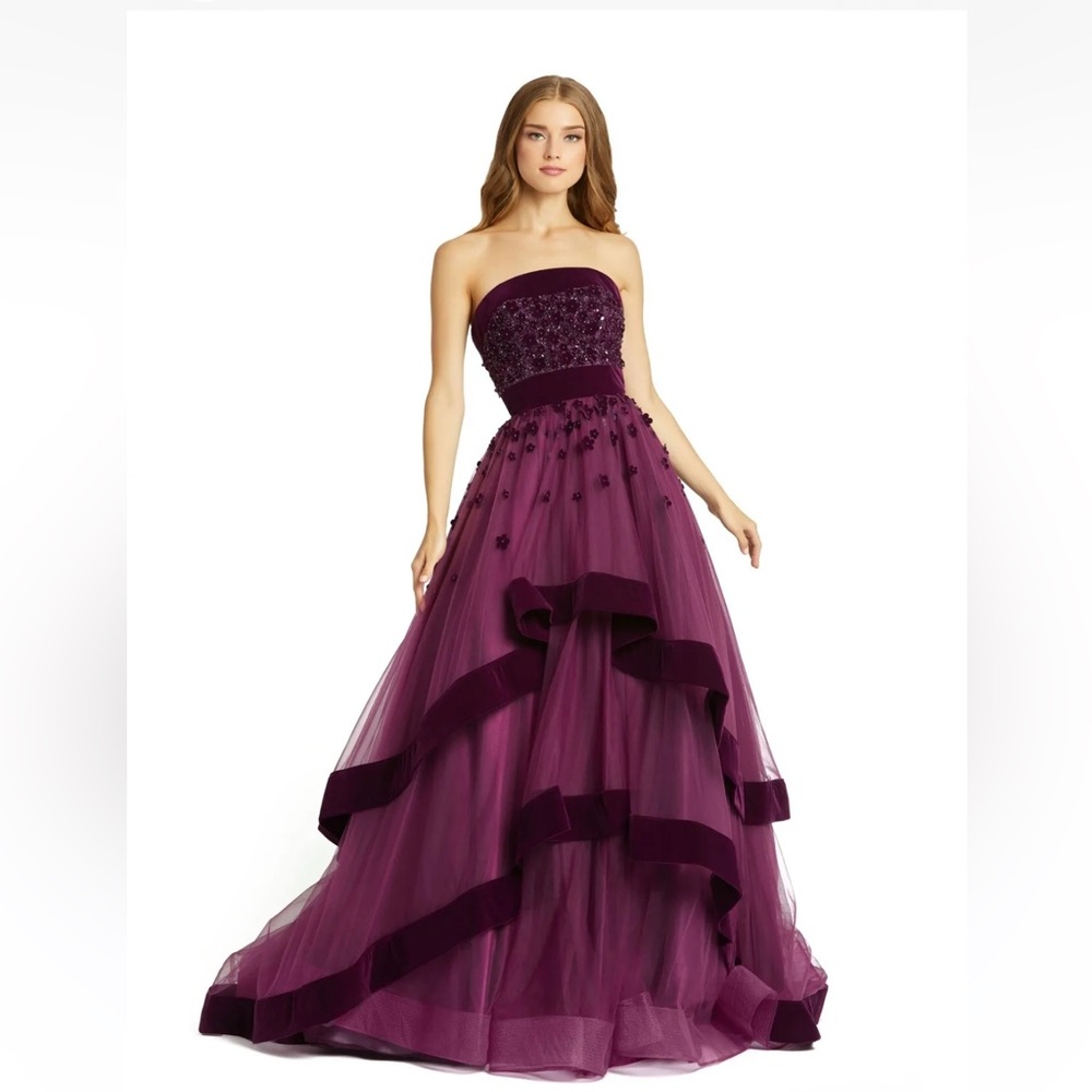 Macduggal tiered plum purple gown size 2